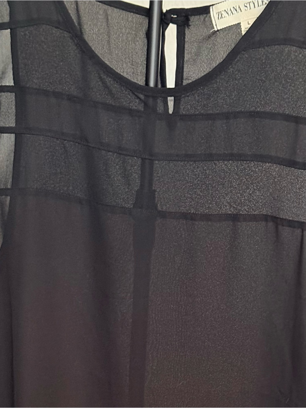 Zenana Styles Black Sheer Sleeveless Tunic Blouse Size Large (AA2)